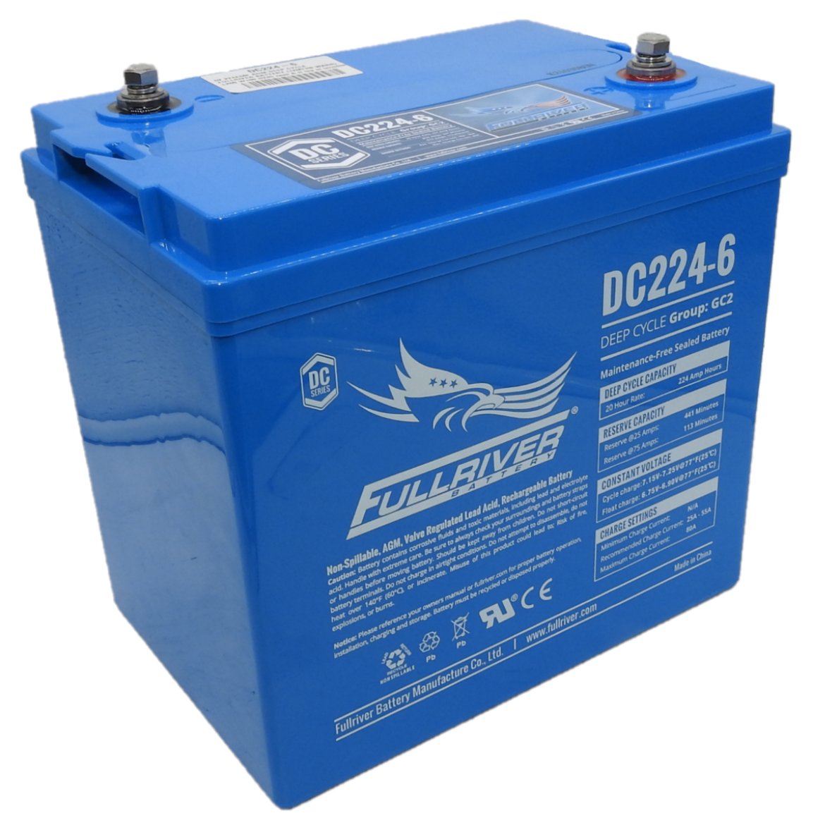 Picture of DC224-6 - 6VOLT 224AH PREMIUM FULL RIVER AGM DEEP CYCLE BATTERY - RHP