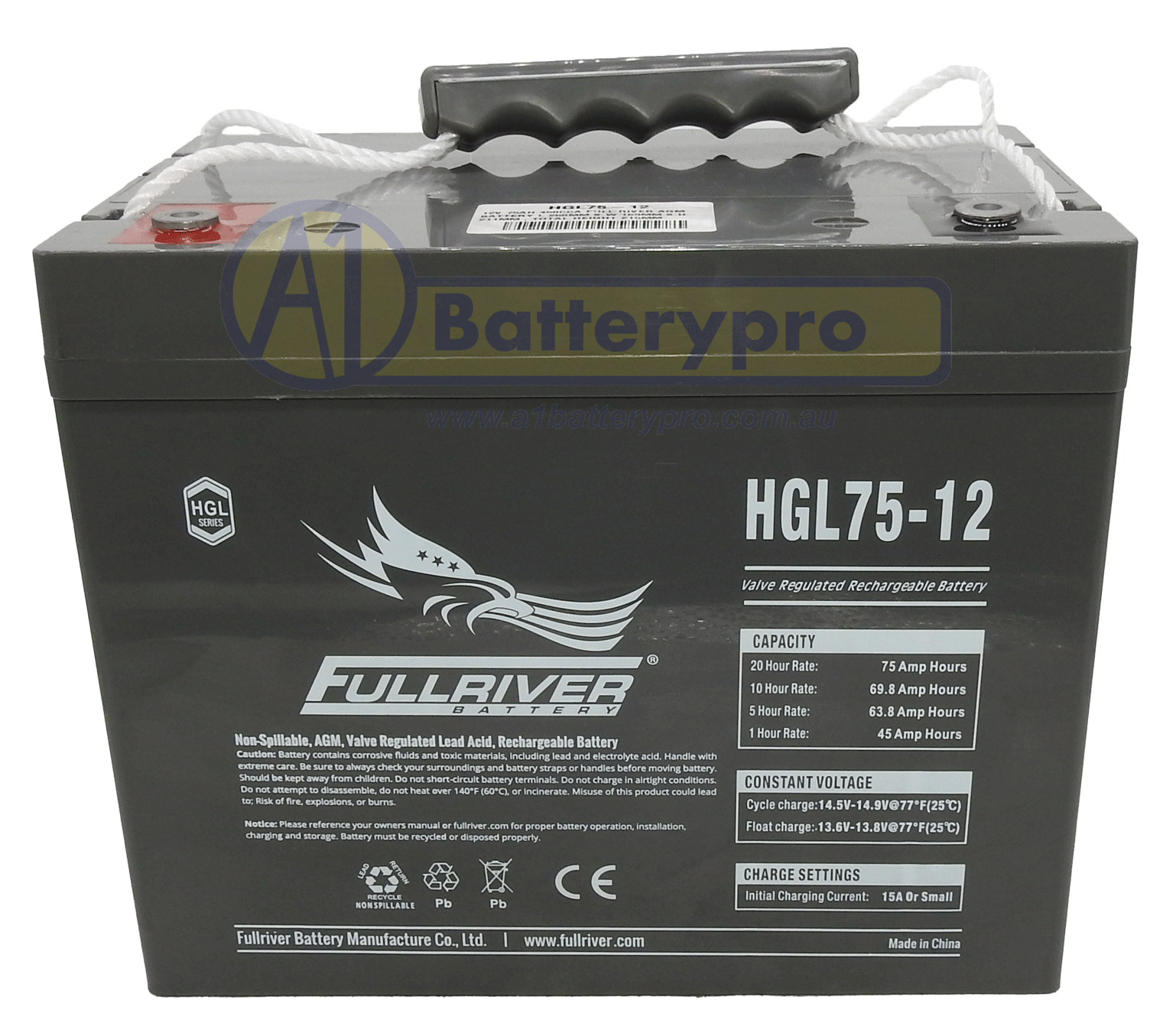 HGL75-12 HGL75-12 - 12VOLT 75AH 450CCA FULLRIVER AGM BATTERY ...