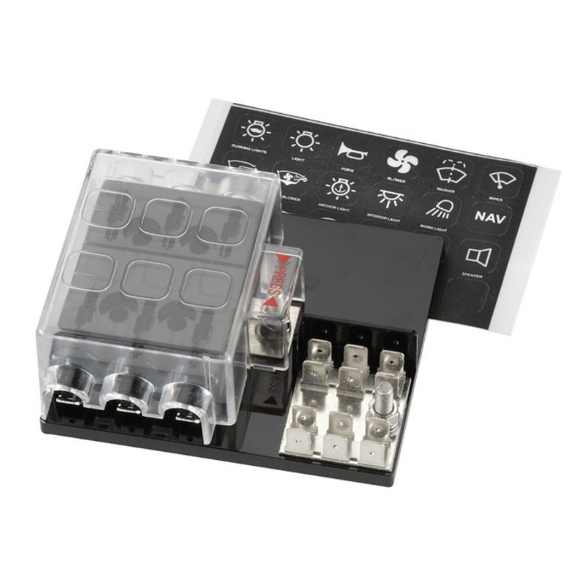 Picture of FUSE DISTRIBUTION BOX 6 WAY STANDARD ATS BLADE WITH GROUND AND CLEAR COVER