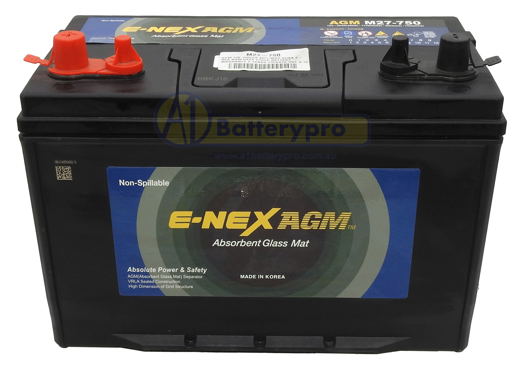 M27-750 AGM 12V 750CCA M27 90AH KOBA E-NEX AGM DEEP CYCLE BATTERY - LHP ...