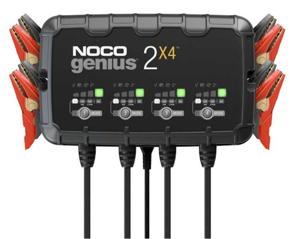 Picture of 6/12V 8AH (2AH X 4 BANK) NOCO GENIUS 2X4 SMART BATTERY CHARGER - IP60 RATING