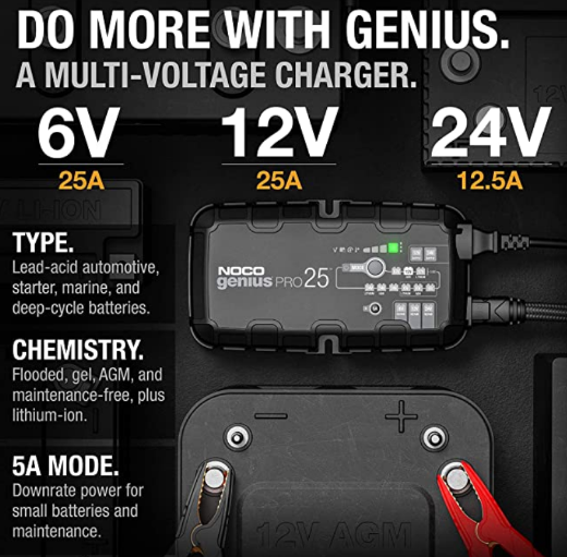 Picture of 6/12/24V 25AH NOCO GENIUS PRO25 FULLY AUTOMATIC BATTERY CHARGER WITH LITHIUM CHARGE PROFILE - IP20