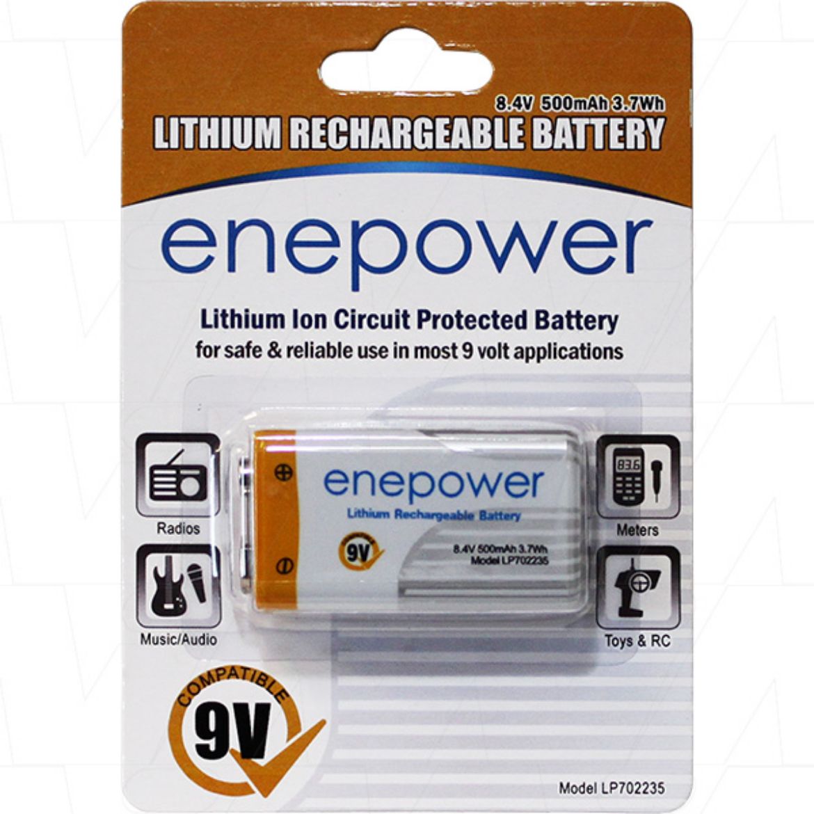Picture of ENEPOWER 8.4V '9V SIZE' 500MAH LI-ION RECHARGEABLE BATTERY