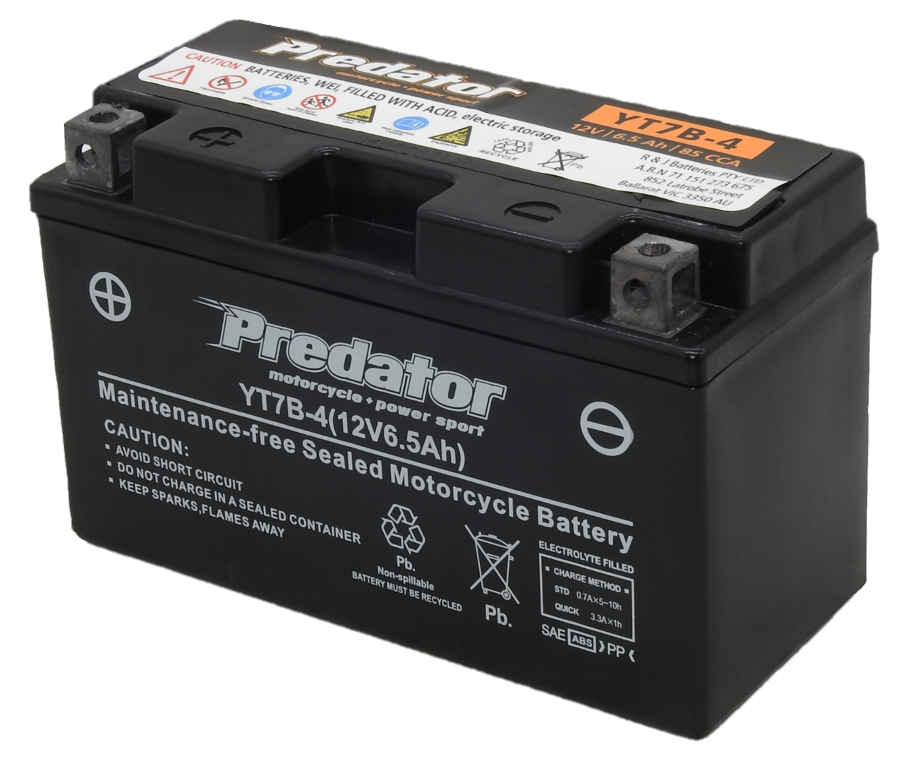 PYT7B-4 YT7B-4 - 12VOLT 7AH PREDATOR MOTORCYCLE AGM BATTERY - LHP - A1 ...