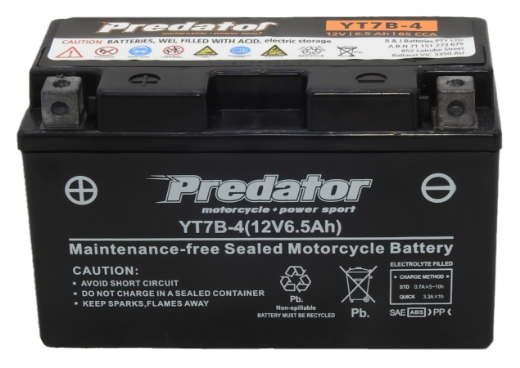 Picture of YT7B-4 - 12VOLT 7AH  PREDATOR MOTORCYCLE AGM BATTERY - LHP