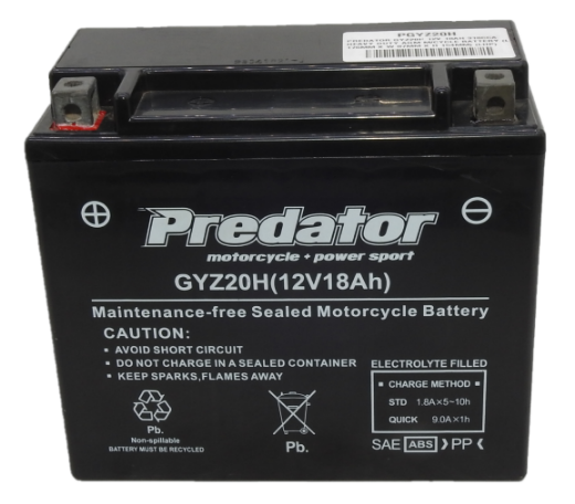 Picture of PGYZ20H - 12VOLT 310CCA 18AH PREDATOR HEAVY DUTY AGM MOTORCYCLE BATTERY - LHP