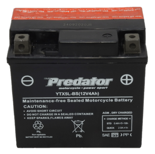 Picture of YTX5L-BS - 12VOLT 4AH PREDATOR MOTORCYCLE AGM BATTERY WITH ACID PACK - RHP