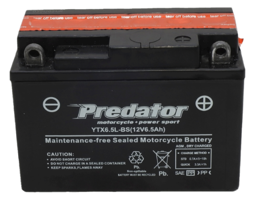 Picture of YTX6.5L-BS - 12VOLT 6.5AH PREDATOR MOTORCYCLE AGM BATTERY WITH ACID PACK - RHP