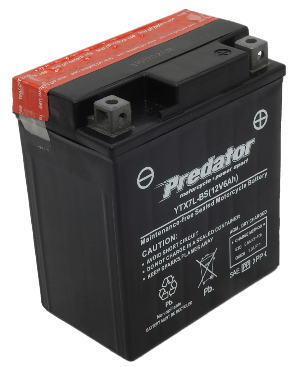Picture of YTX7L-BS - 12VOLT 6AH PREDATOR MOTORCYCLE AGM BATTERY WITH ACID PACK - RHP