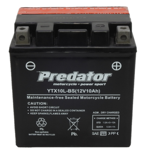 Picture of YTX10L-BS - 12VOLT 10AH  PREDATOR MOTORCYCLE AGM BATTERY WITH ACID PACK - RHP