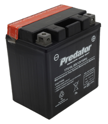 Picture of YTX10L-BS - 12VOLT 10AH  PREDATOR MOTORCYCLE AGM BATTERY WITH ACID PACK - RHP