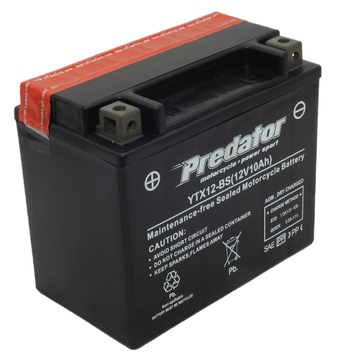 Picture of YTX12-BS - 12VOLT 10AH PREDATOR MOTORCYCLE AGM BATTERY WITH ACID PACK - LHP