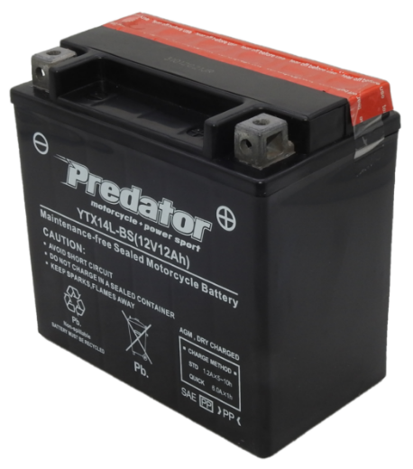 Picture of YTX14L-BS - 12VOLT 12AH PREDATOR MOTORCYCLE BATTERY WITH ACID PACK - RHP