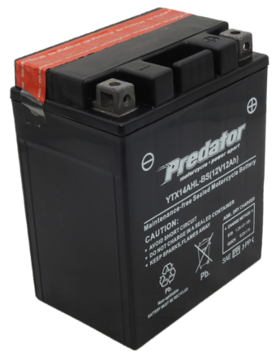 Picture of YTX14AHL-BS - 12VOLT 12AH PREDATOR MOTORCYCLE AGM BATTERY WITH ACID PACK - RHP