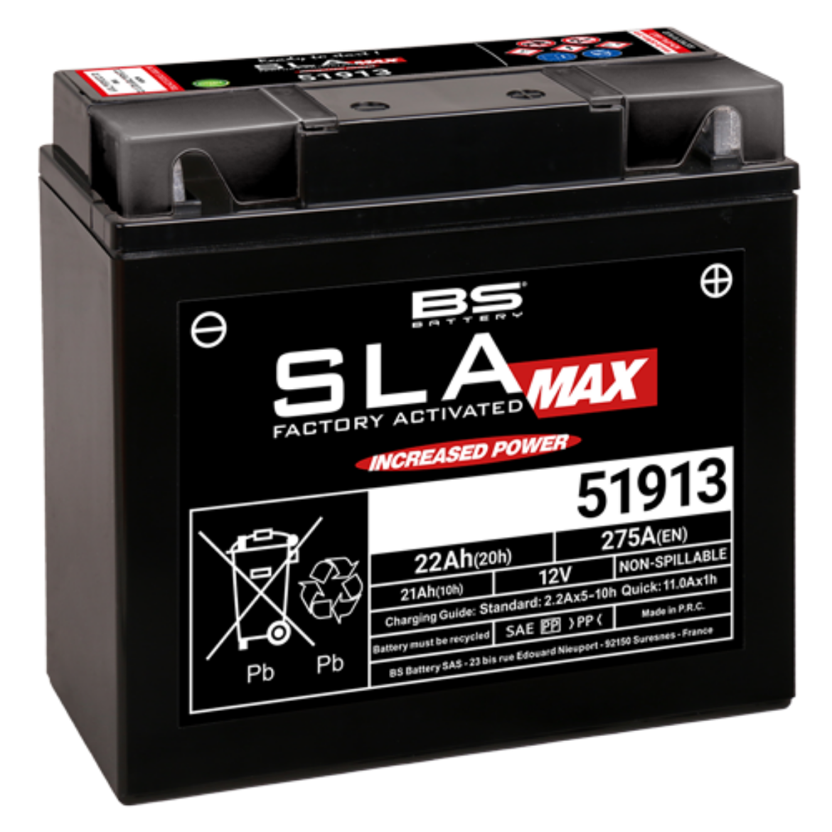 Picture of 51913 (FA) 12V 275CCA 21AH SLA MAX AGM BS MOTORCYCLE BATTERY (SUITS BMW) - RHP