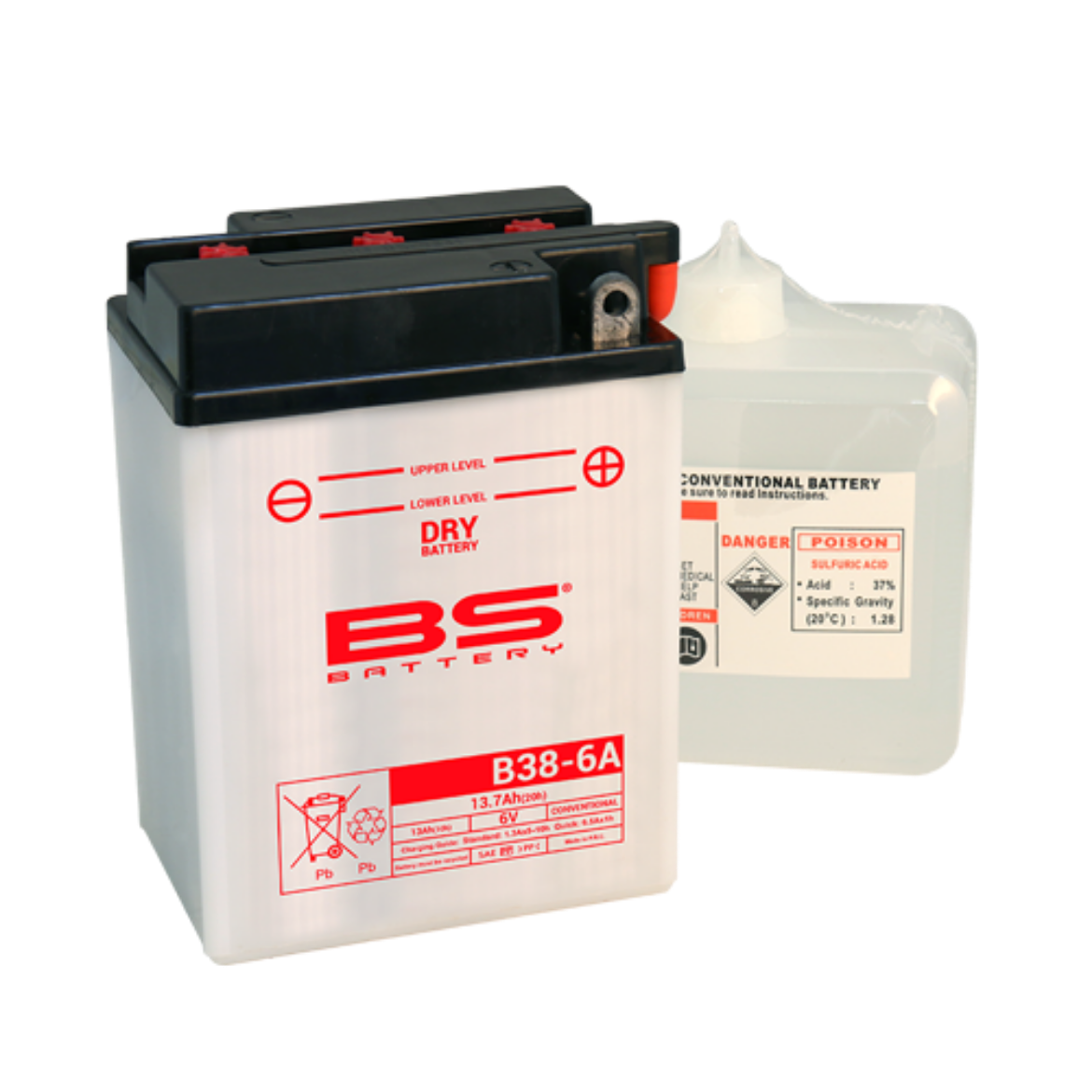 Picture of B38-6A 6V 13AH DRY CONVENTIONAL BS MOTORCYCLE BATTERY