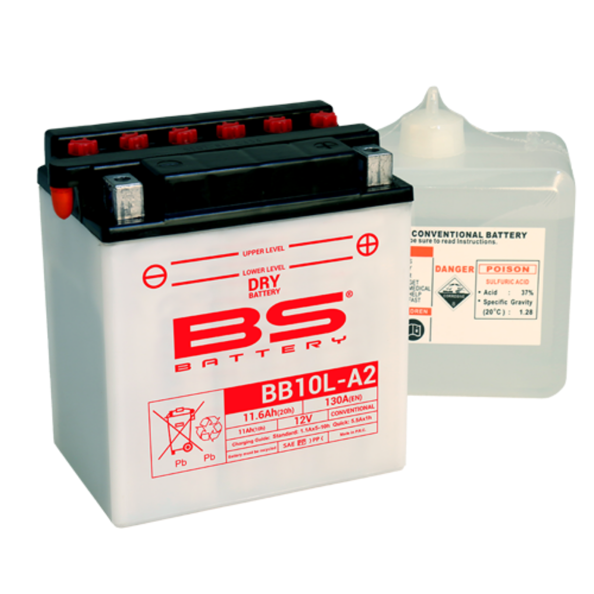 Picture of BB10L-A2 12V 11AH 130CCA DRY CONVENTIONAL BS MOTORCYCLE BATTERY - RHP