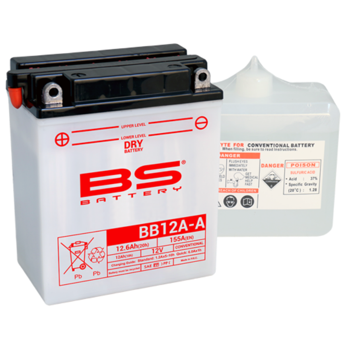 Picture of BB12A-A 12V 155CCA 12AH DRY CONVENTIONAL BS MOTORCYCLE BATTERY