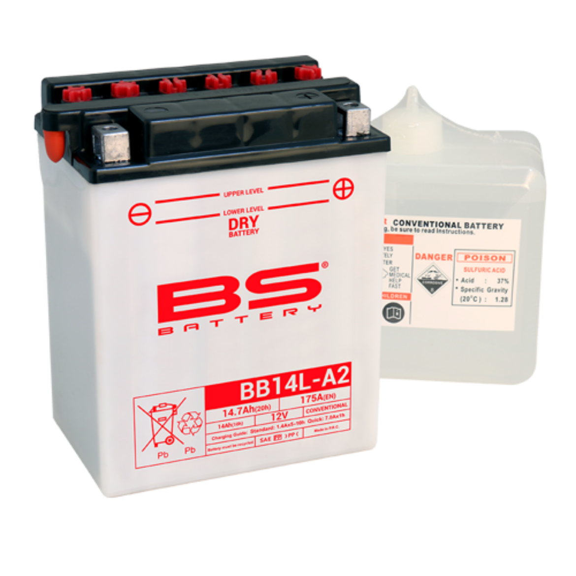 Picture of BB14L-A2 12V 14AH 175CCA DRY CONVENTIONAL BS MOTORCYCLE BATTERY - RHP