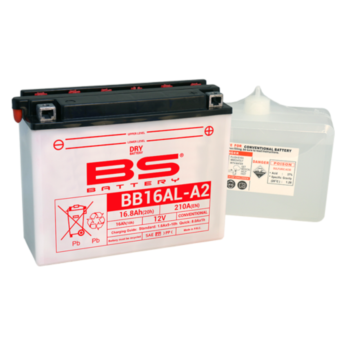 Picture of BB16AL-A2 12V 16AH 210CCA DRY CONVENTIONAL BS MOTORCYCLE BATTERY - RHP