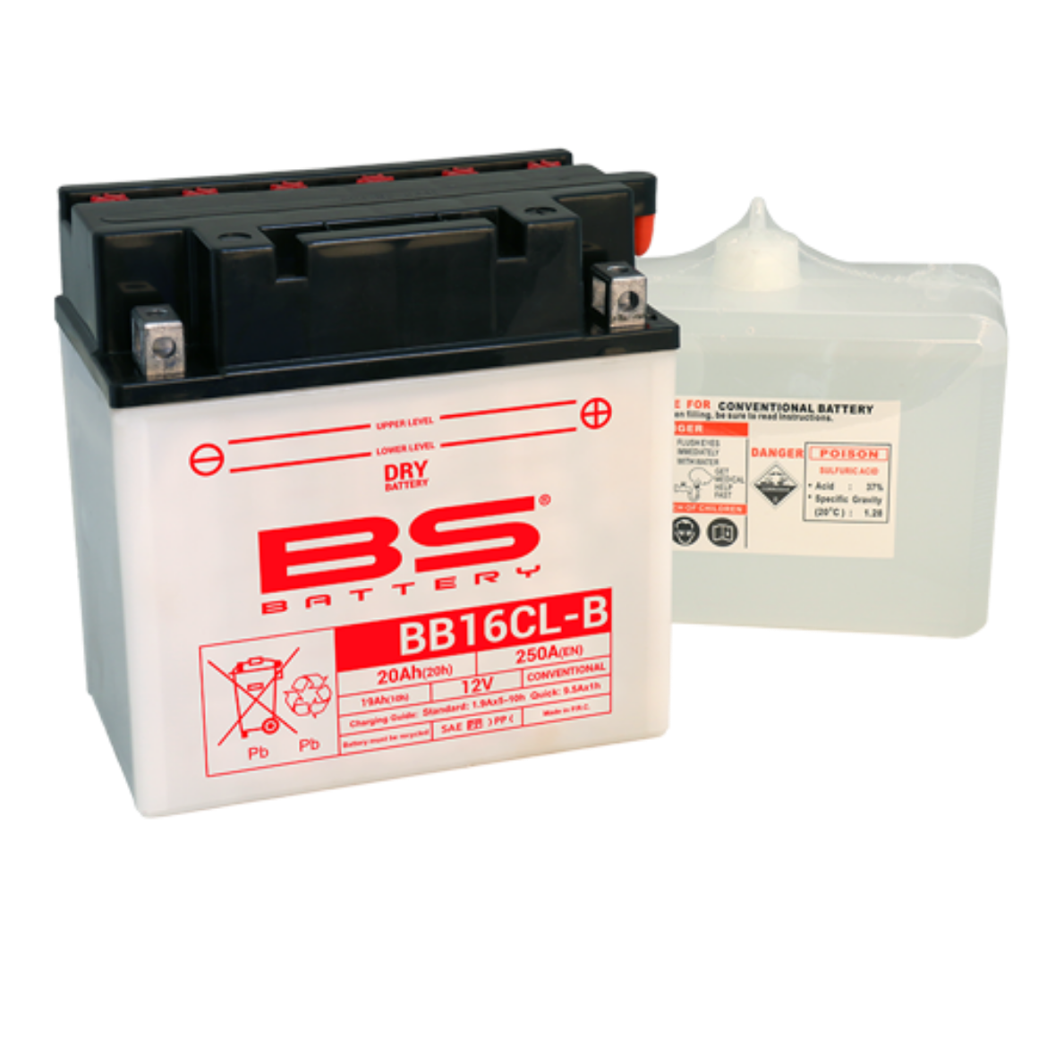 Picture of BB16CL-B 12V 19AH 250CCA DRY CONVENTIONAL BS MOTORCYCLE BATTERY - RHP