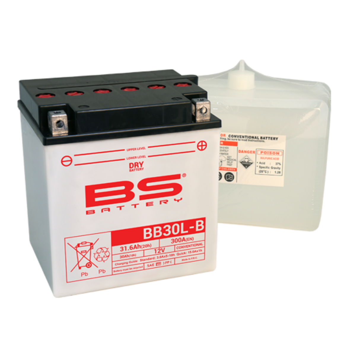 Picture of BB30L-B 12V 30AH 300CCA DRY CONVENTIONAL BS MOTORCYCLE BATTERY - RHP