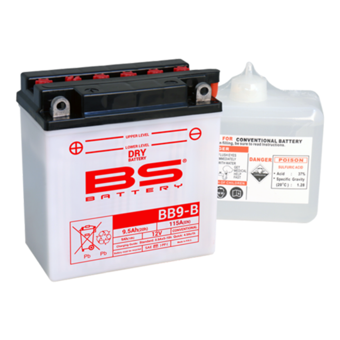 Picture of BB9-B 12V 115CCA 9AH DRY CONVENTIONAL BS MOTORCYCLE BATTERY - LHP