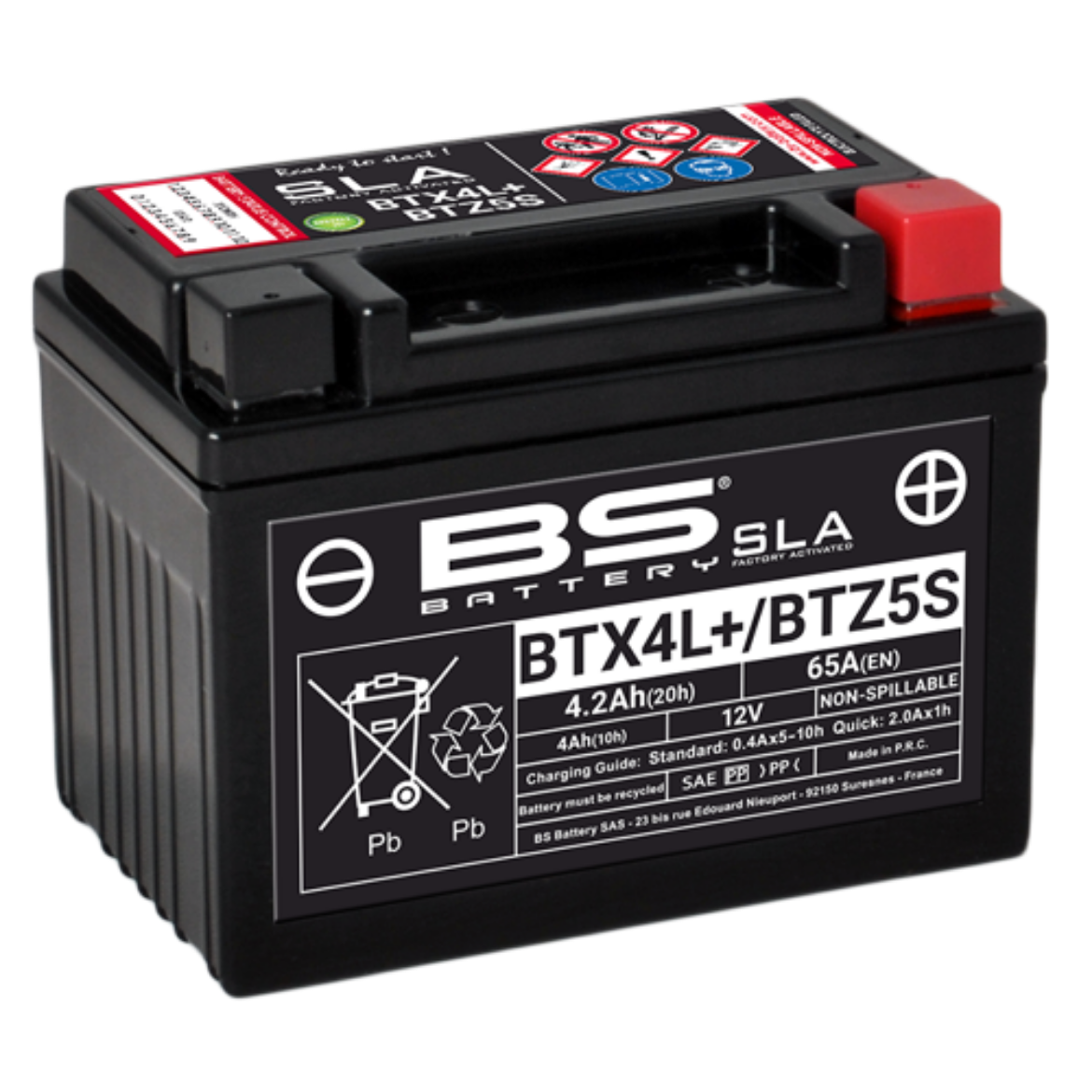 Picture of BTX4L (FA) 12V 4AH 65CCA AGM SLA BS MOTORCYCLE BATTERY - RHP