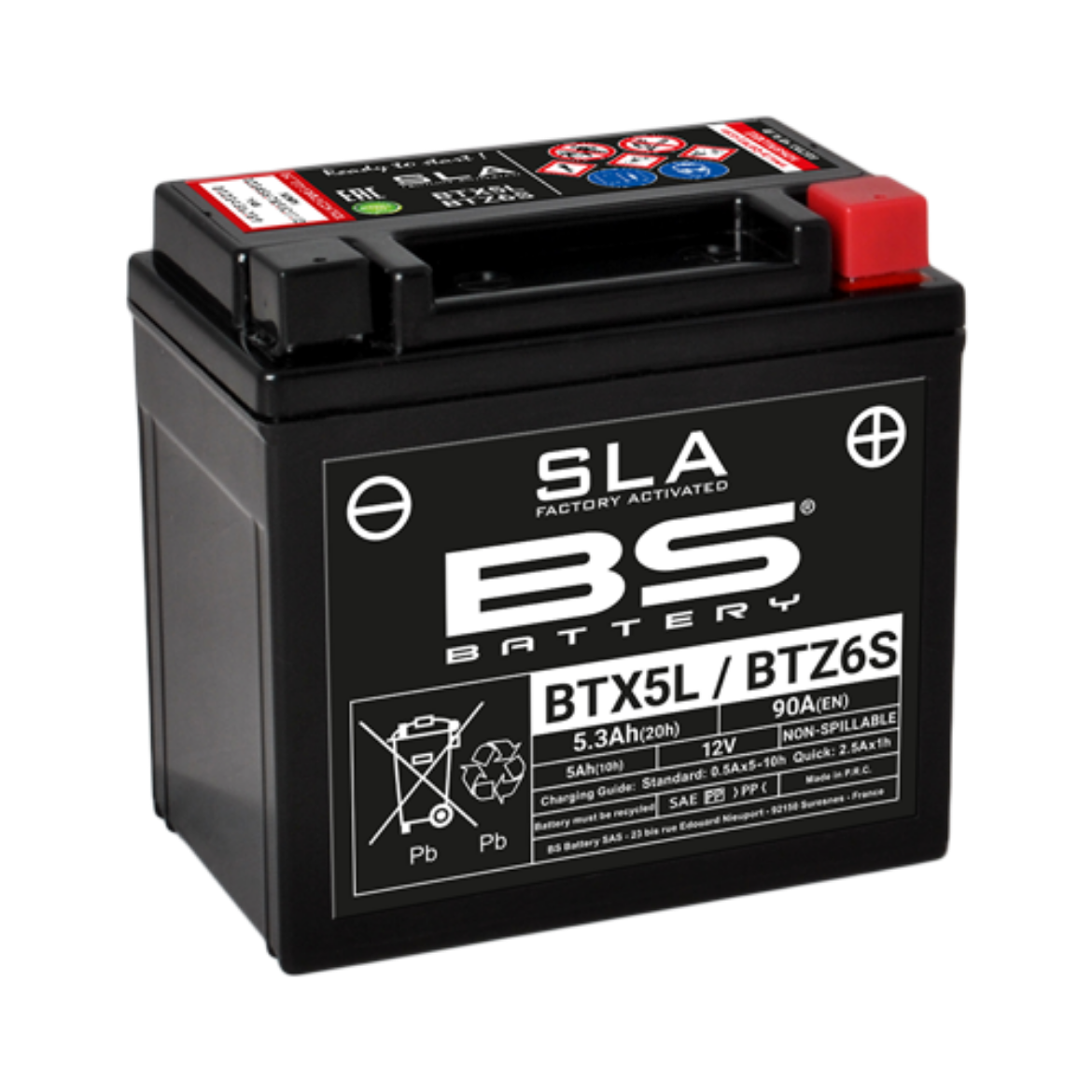 Picture of BTX5L (FA) 90CCA 12V 5AH AGM SLA BS MOTORCYCLE BATTERY - RHP