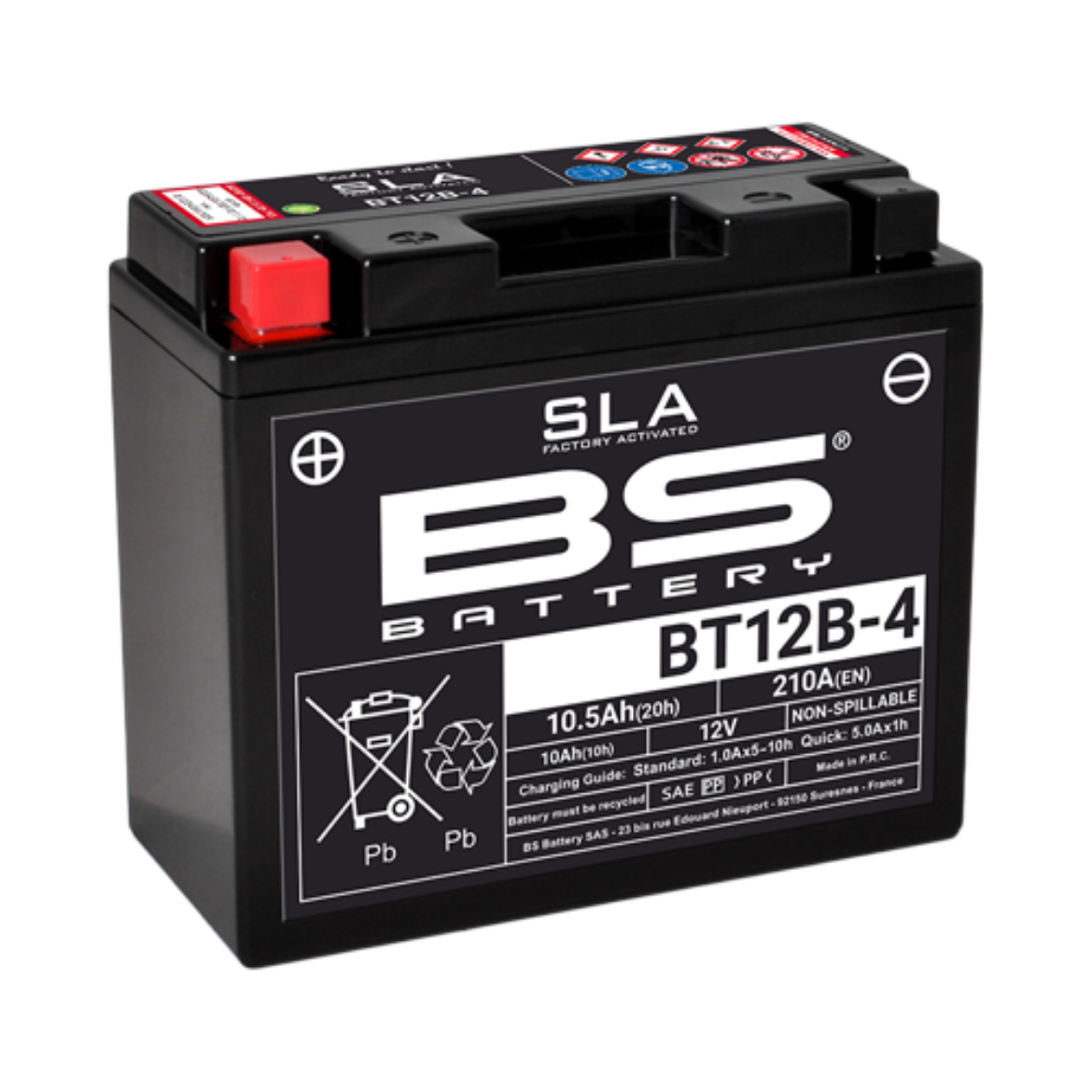 Picture of BT12B-4 12V 210CCA 10AH AGM SLA BS MOTORCYCLE BATTERY - LHP