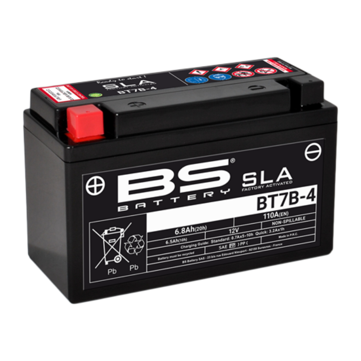 Picture of BT7B-4 12V 110CCA 6.5AH AGM SLA BS MOTORCYCLE BATTERY - LHP