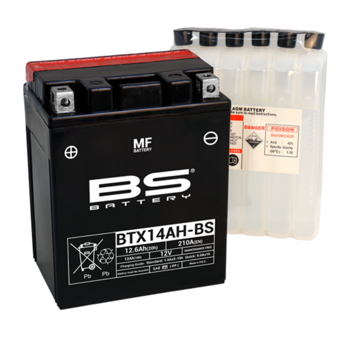 Picture of BTX14AH-BS 12V 210CCA 12AH MAINTENANCE FREE BS MOTORCYCLE BATTERY - LHP