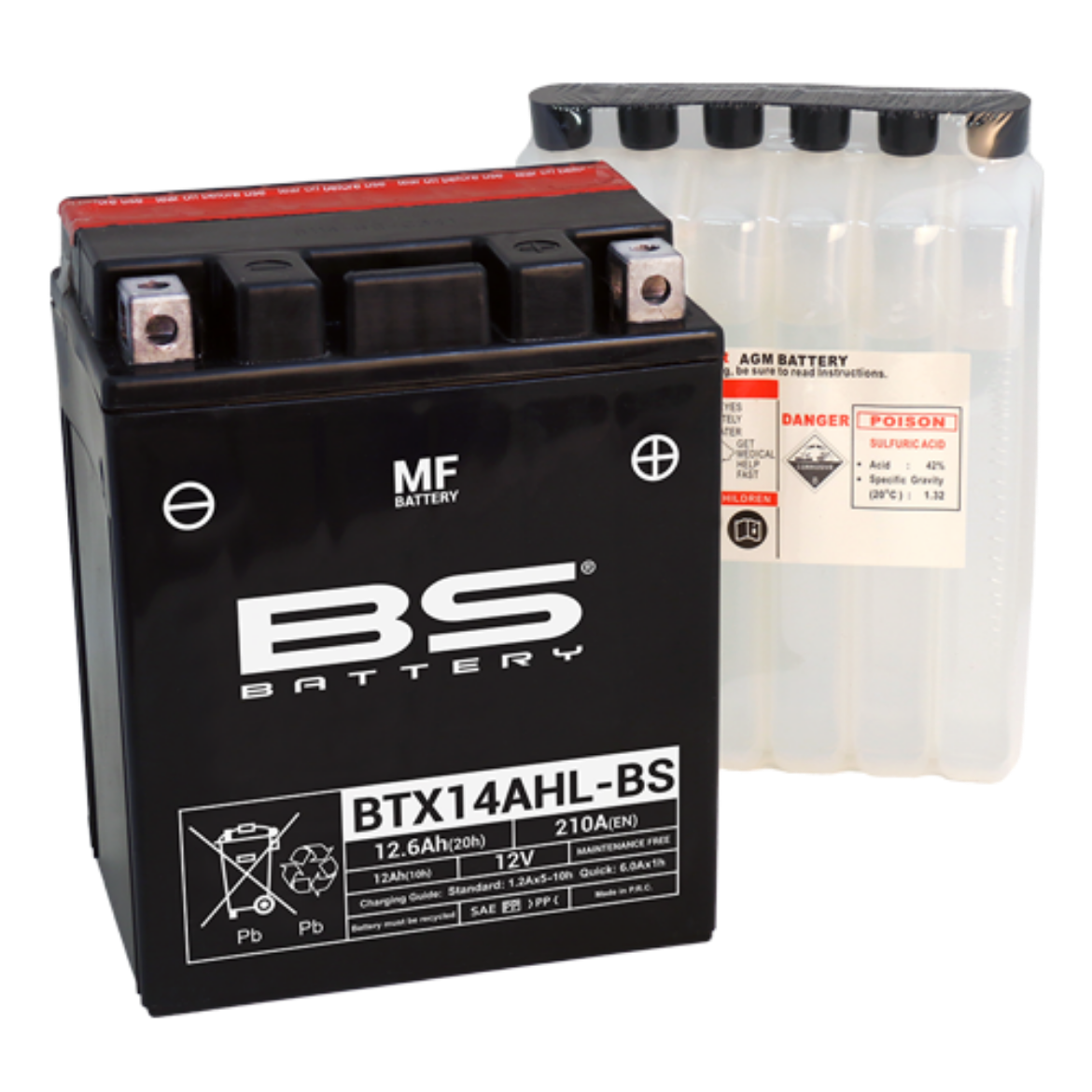 Picture of BTX14AHL-BS 210CCA 12V 12AH MAINTENANCE FREE BS MOTORCYCLE BATTERY - RHP