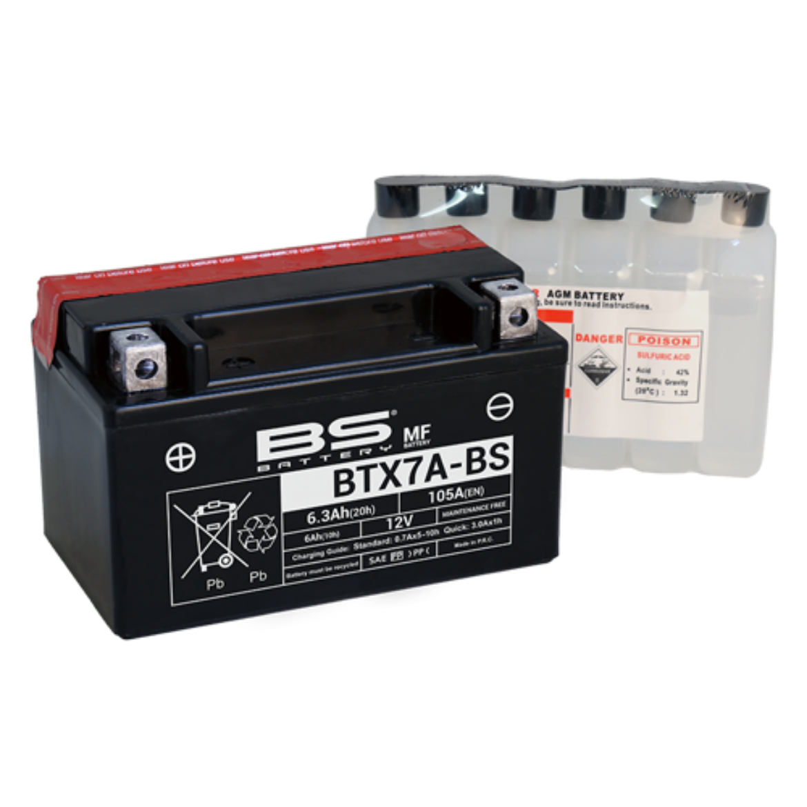 Picture of BTX7A-BS 12V 6AH 105CCA MAINTENANCE FREE BS MOTORCYCLE BATTERY - LHP