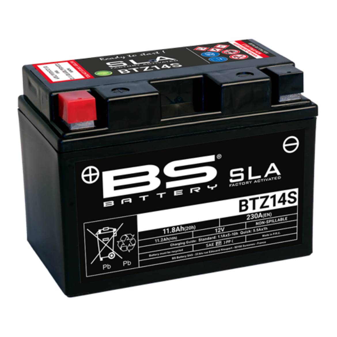 Picture of BTZ14S 12V 230CCA 11.2AH AGM SLA BS MOTORCYCLE BATTERY - LHP