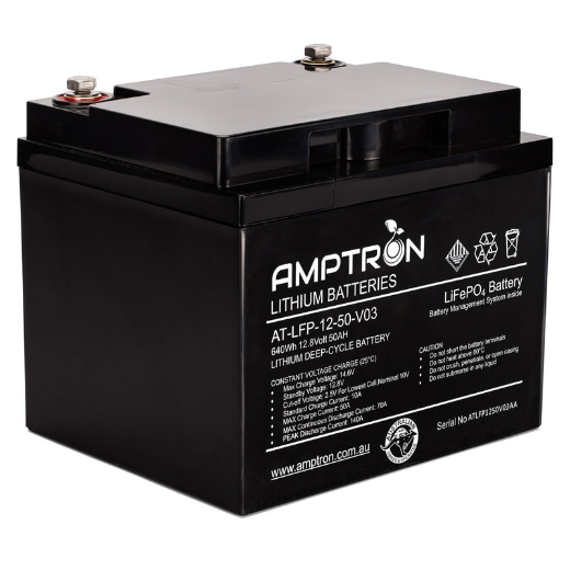 Picture of 12VOLT 50AH / 70A BMS / 640WH CAPACITY AMPTRON LIFEPO4 BATTERY - IP65 RATING