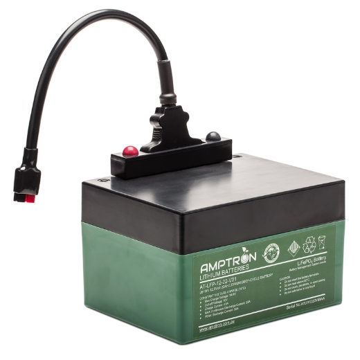 Picture of 12VOLT 22AH / 30A BMS / 282WH CAPACITY AMPTRON LIFEPO4 BATTERY WITH T-ANDERSON CONNECTORS - INCLUDES 5A LIFEPO4 CHARGER - IP65 RATING (BATTERY ONLY)