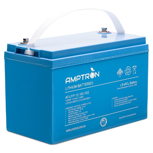 Picture of 12VOLT 100AH / 100A BMS / 1280WH CAPACITY AMPTRON LIFEPO4 BATTERY - VERSION 2 - IP65 RATING