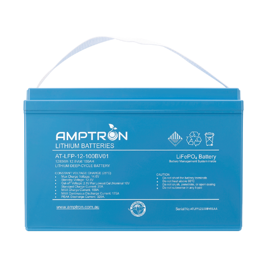 Picture of 12VOLT 100AH / 175A BMS / 1280WH CAPACITY AMPTRON LIFEPO4 BATTERY - IP65 RATING