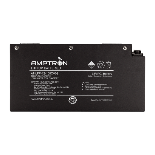 Picture of 12VOLT 100AH / 100A BMS / 1280WH CAPACITY AMPTRON SLIMLINE LIFEPO4 BATTERY - VERSION 2 - IP55 RATING
