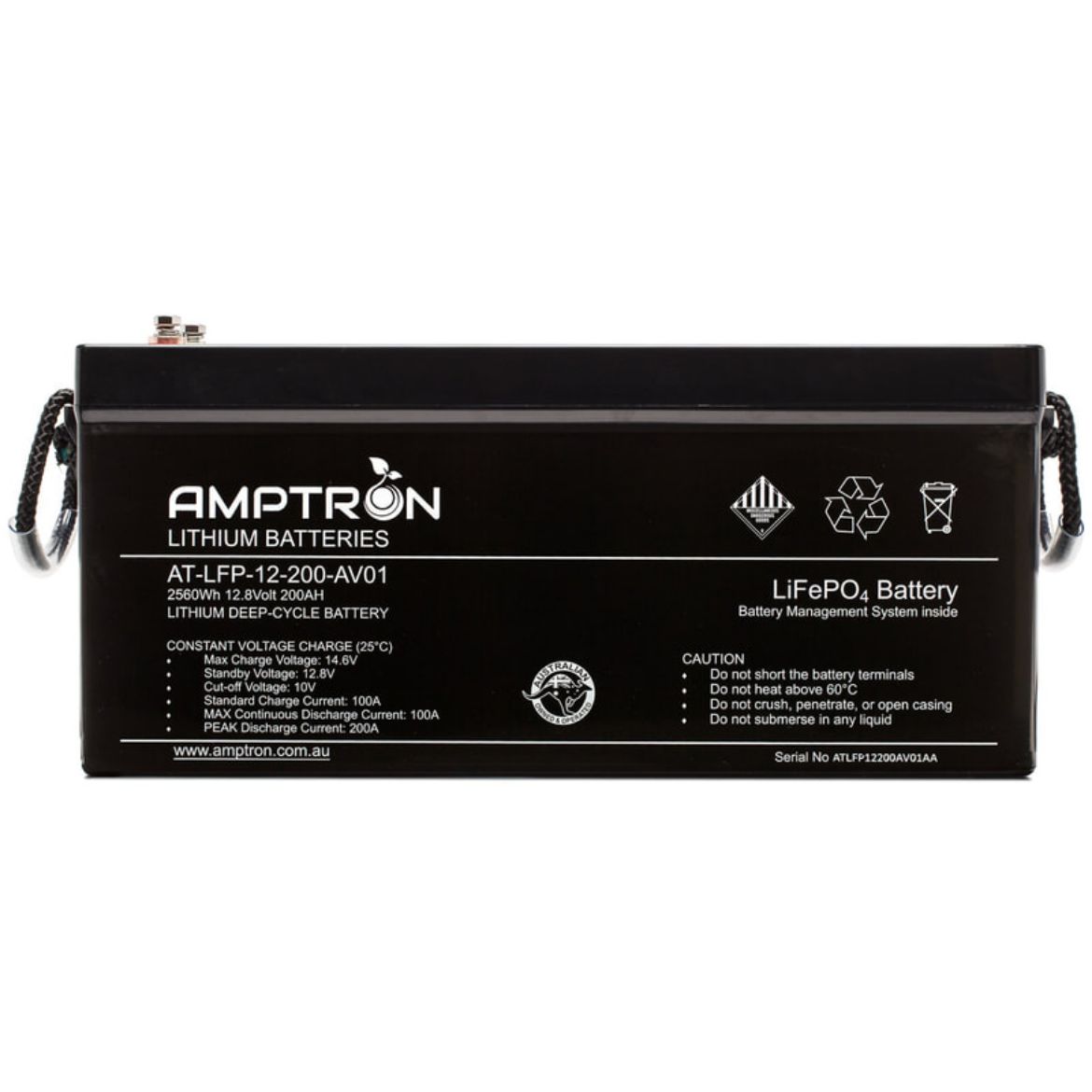 Picture of 12 VOLT 200AH / 100A BMS / 2560WH CAPACITY LIFEPO4 AMPTRON BATTERY
