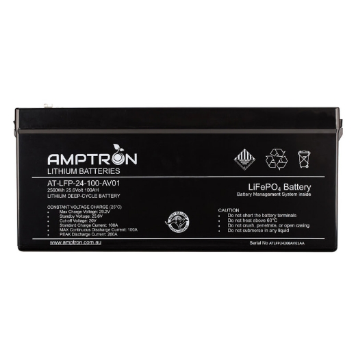 Picture of 24VOLT 100AH / 100A BMS / 2560WH CAPACITY AMPTRON LIFEPO4 BATTERY - IP65 RATING