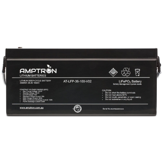 Picture of 36VOLT 100AH / 100A BMS / 3840WH CAPACITY AMPTRON LIFEPO4 BATTERY - VERSION 2 - IP65 RATING