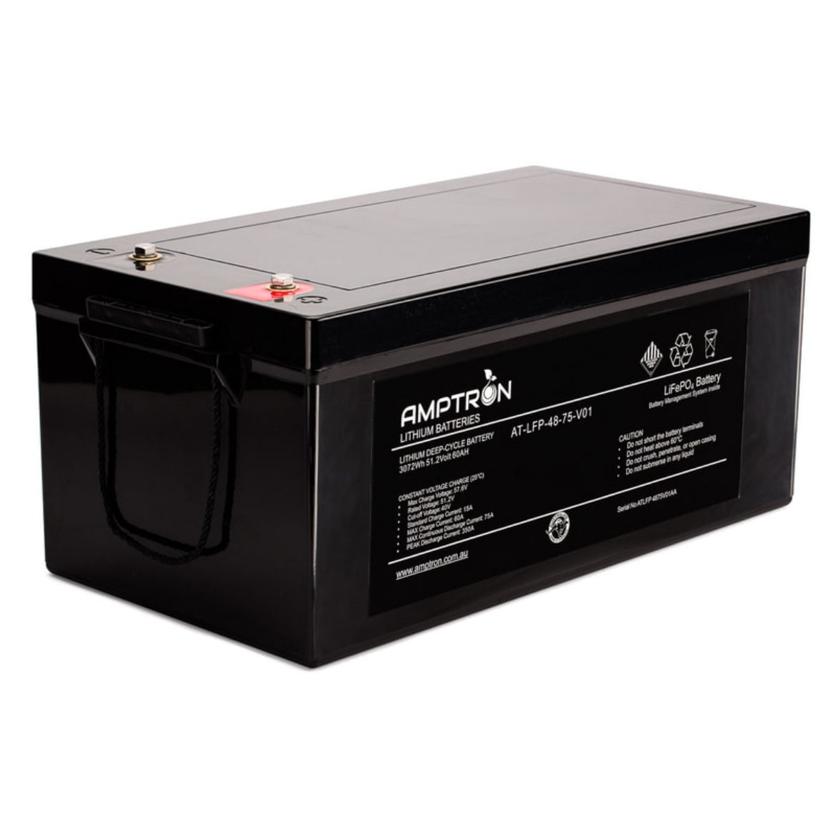 Picture of 48VOLT 75AH / 75A BMS / 3840WH CAPACITY AMPTRON LIFEPO4 BATTERY - IP65 RATING