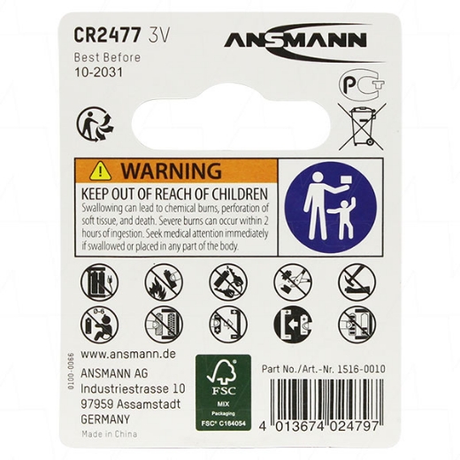 Picture of CR2477 ANSMANN 3V LITHIUM BUTTON BATTERY
