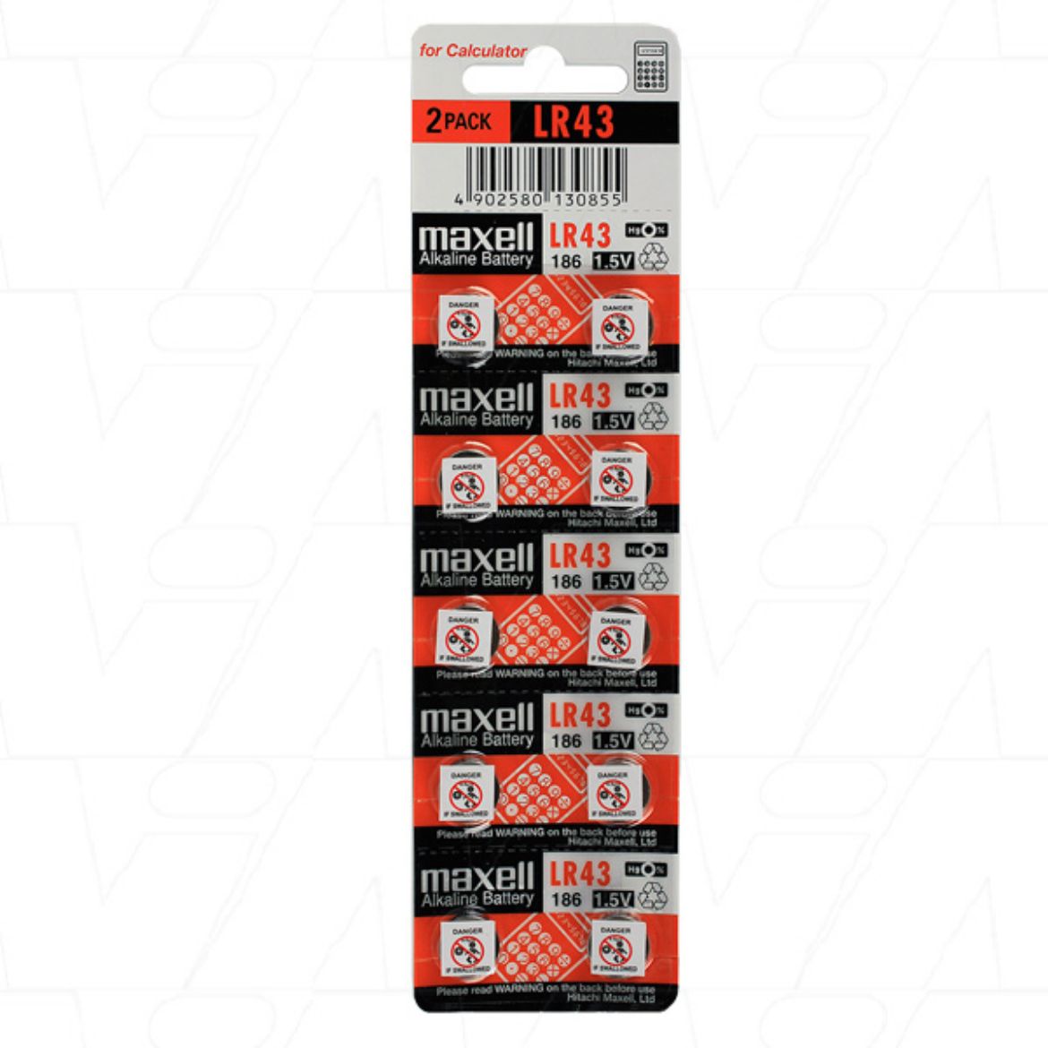 Picture of LR43 MAXELL 1.5V ALKALINE BUTTON BATTERY