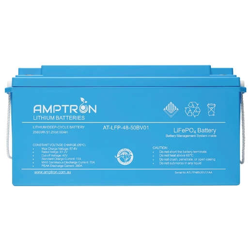 Picture of 48VOLT 50AH / 70A BMS / 2560WH CAPACITY AMPTRON LIFEPO4 BATTERY - IP65 RATING