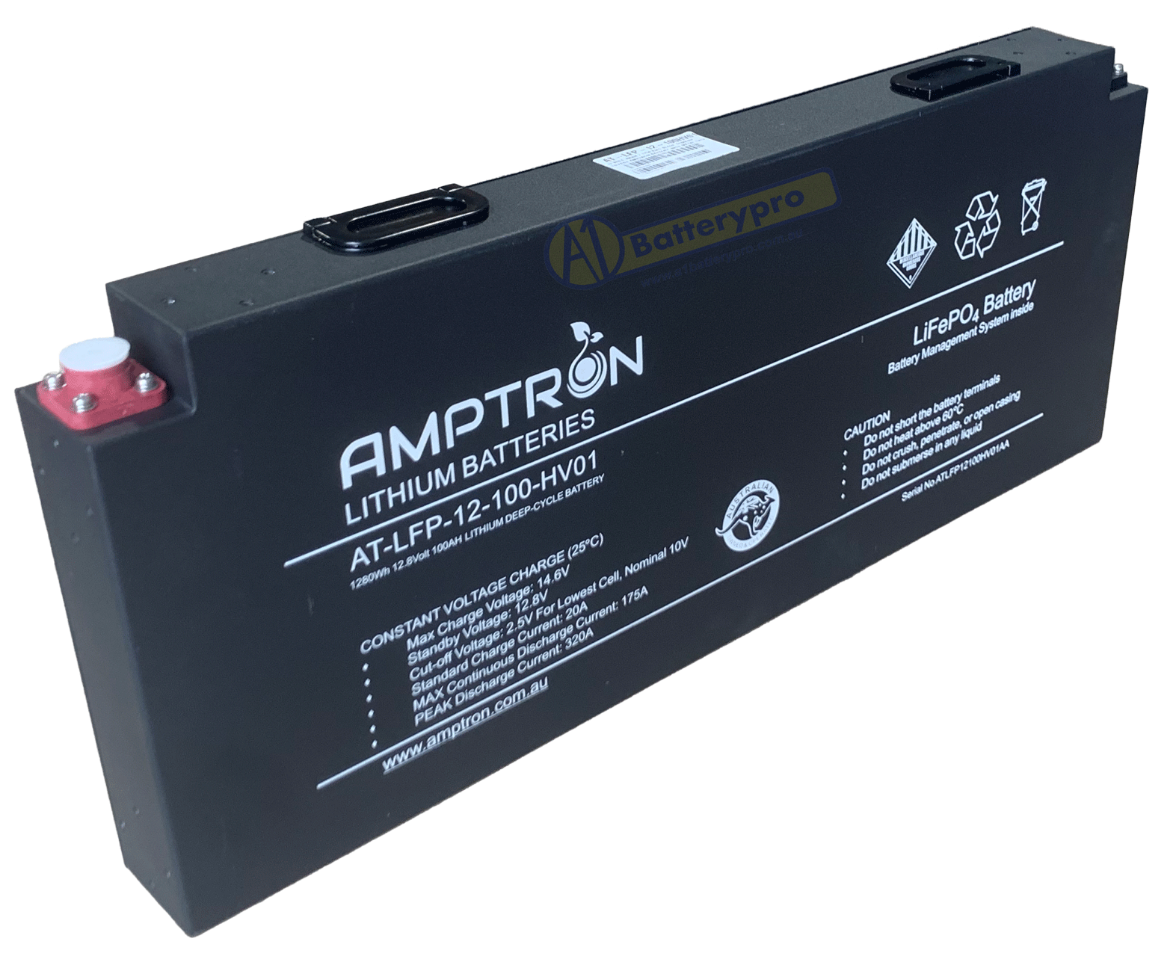 Picture of 12VOLT 100AH / 175A BMS / 1280WH CAPACITY AMPTRON SLIMLINE LIFEPO4 BLADE BATTERY WITH METAL CASE - IP55 RATING