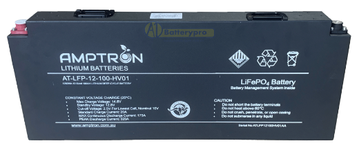 Picture of 12VOLT 100AH / 175A BMS / 1280WH CAPACITY AMPTRON SLIMLINE LIFEPO4 BLADE BATTERY WITH METAL CASE - IP55 RATING