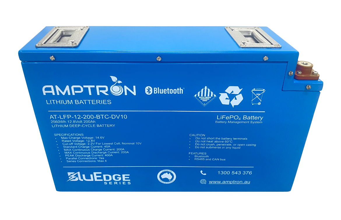 Picture of 12VOLT 200AH / 200A BMS / 2560WH CAPACITY AMPTRON BLUEDGE LIFEPO4 BATTERY WITH BLUETOOTH - IP50 RATING